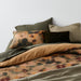 New Natural European Flax Certified Oversized Floral Ocher Tan/Burnt Green Standard Bed Pillow Sham