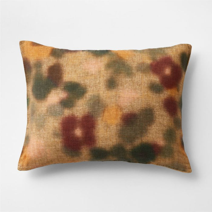 New Natural European Flax Certified Oversized Floral Ocher Tan/Burnt Green Standard Bed Pillow Sham