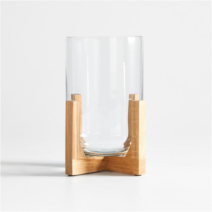 Lois Glass Hurricane Candle Holder with Wood Base 12" Crate and