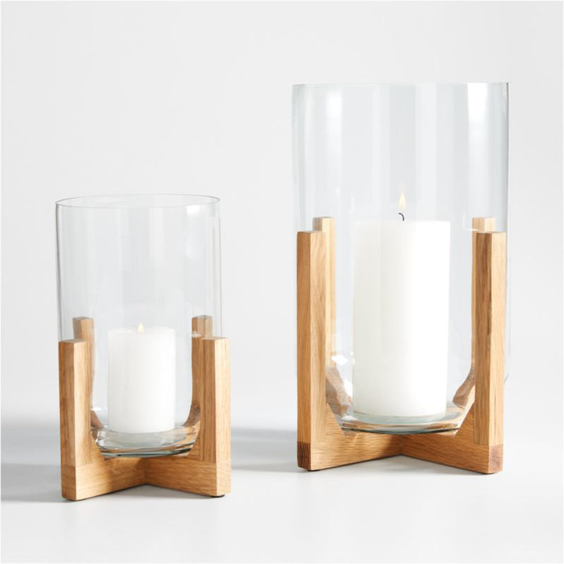 Lois Glass Hurricane Candle Holder with Wood Base 12" Crate and