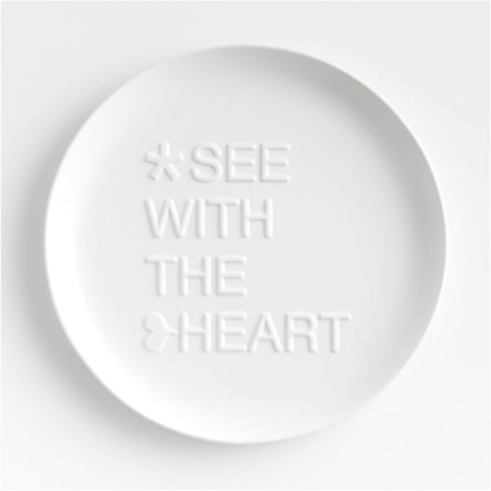 "See with the Heart" 10" White Ceramic Dinner Plate by Lucia Eames
