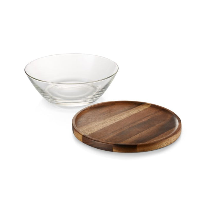 Miles Glass Bowl with Acacia Wood Lid - Crate and Barrel Philippines