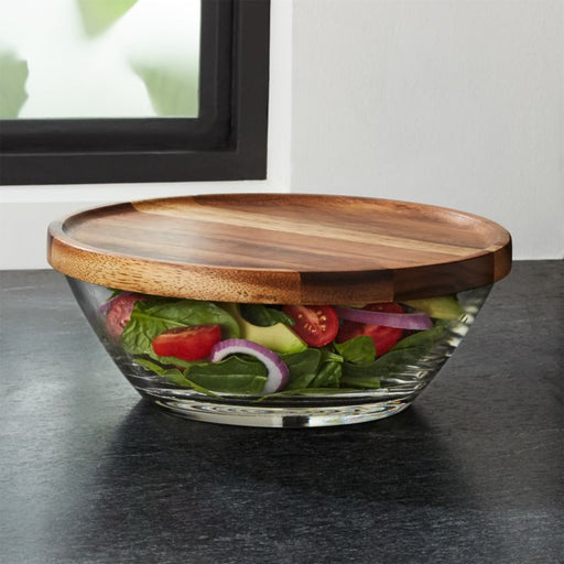 Miles Glass Bowl with Acacia Wood Lid - Crate and Barrel Philippines