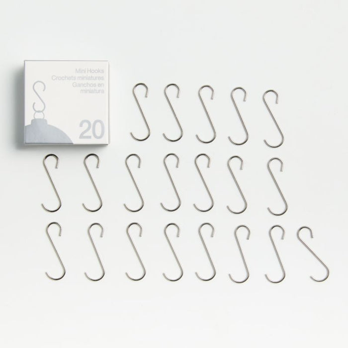 Mini Silver Christmas Ornament Hooks, Set of 20