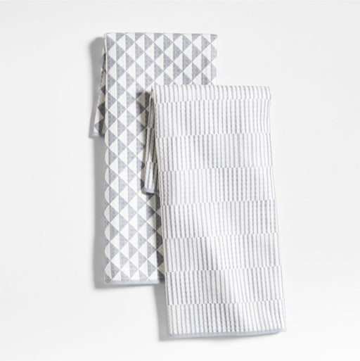 Modern Check Grey Recycled Dish Towel, Set of 2