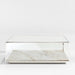 Modernist Metal and Glass 44" Square Display Coffee Table with Marble Shelf