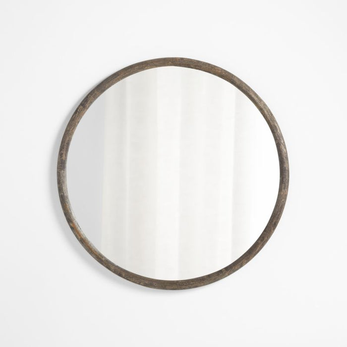 Natia Ebonized Oak Round Wall Mirror