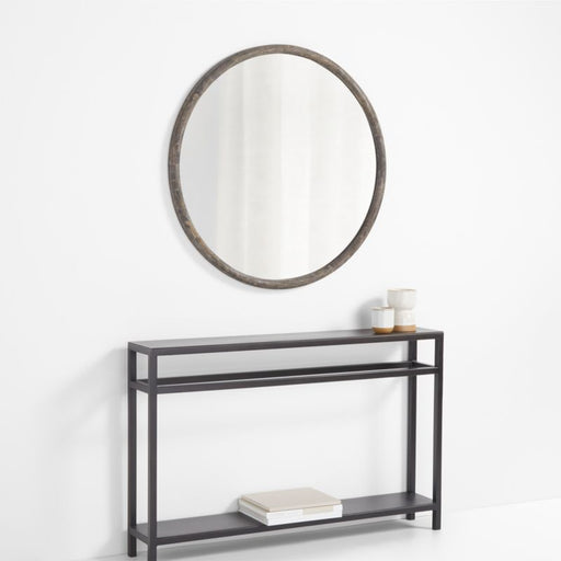 Natia Ebonized Oak Round Wall Mirror