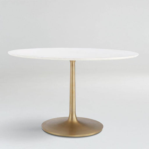 Nero 48" White Marble Dining Table with Brass Base