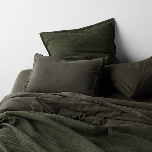 Organic Cotton Ficus Green Eyelash Fringe Full/Queen Size Duvet Cover