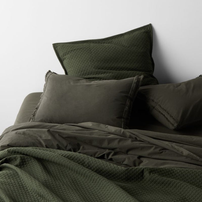 Organic Cotton Ficus Green Eyelash Fringe Full/Queen Size Duvet Cover