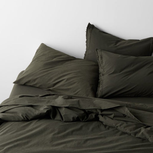 Organic Cotton Ficus Green Eyelash Fringe Full/Queen Size Duvet Cover