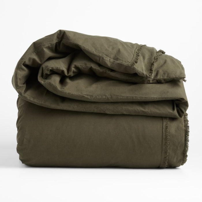 Organic Cotton Ficus Green Eyelash Fringe Full/Queen Size Duvet Cover