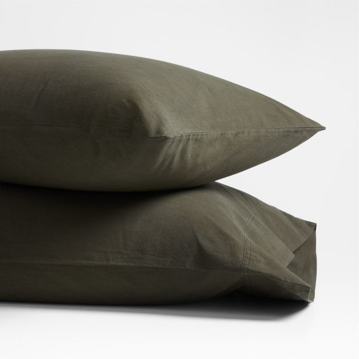 Organic Cotton Ficus Green Standard Pillow Case, Set of 2