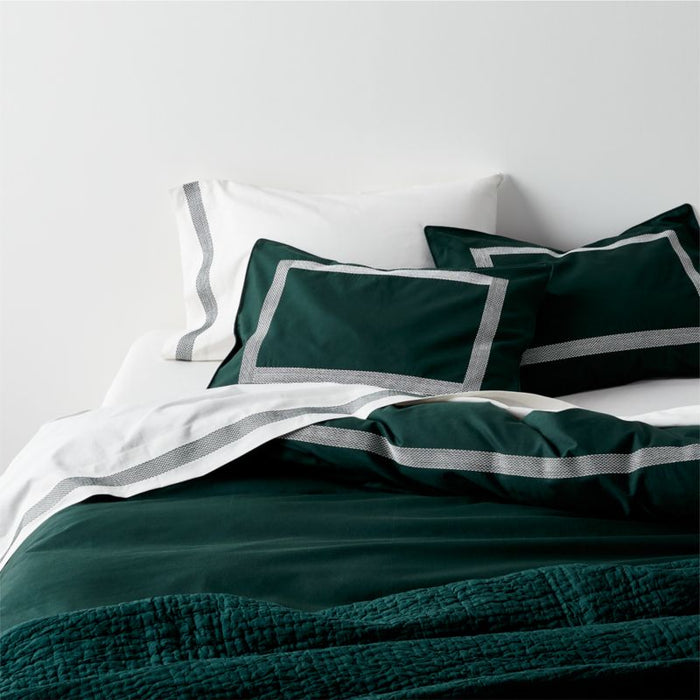 Hotel Organic Cotton Linen Embroidered Spruce Green King Duvet Cover