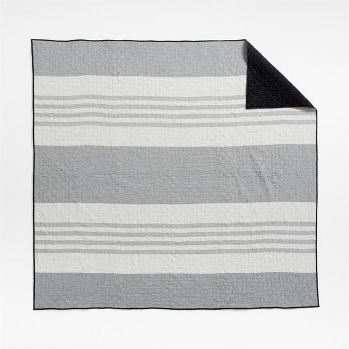 Laurentis Ink Black Crinkle Stripe King Sham