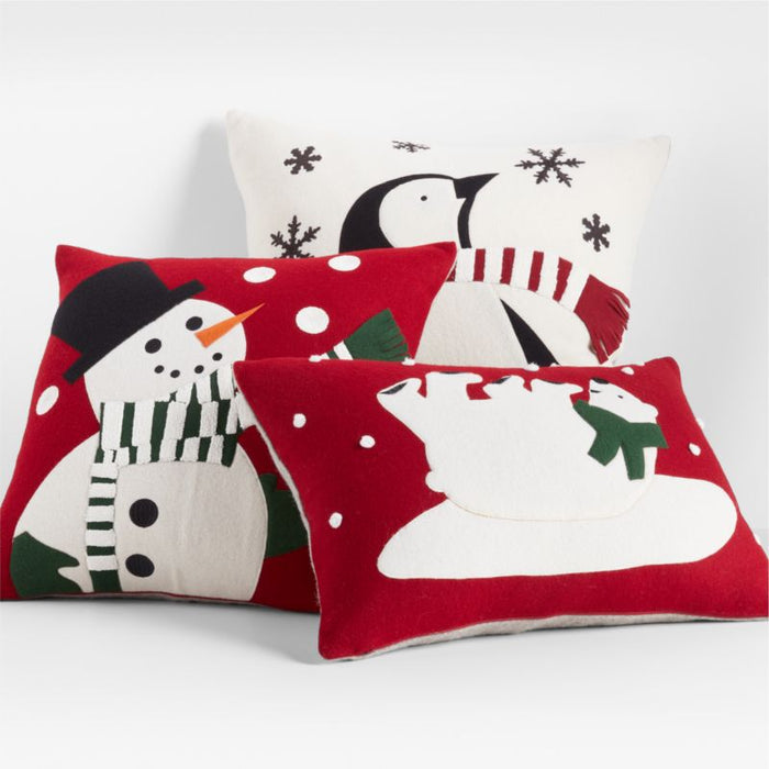 Snowman 20" Red Wool Pillow Cover