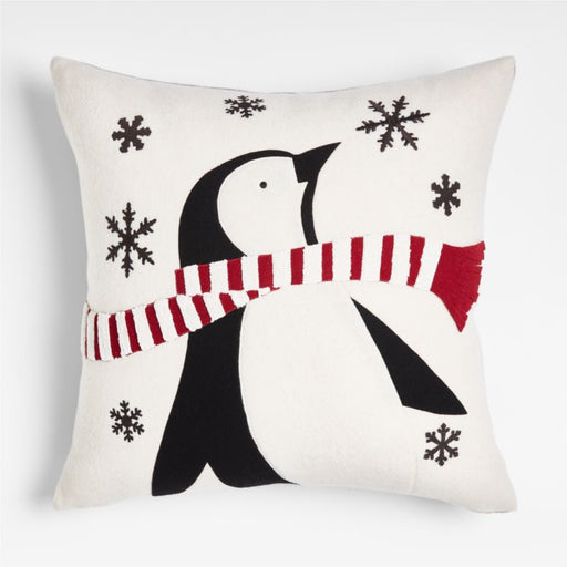 Penguin Portrait 23" White Wool Pillow Cover