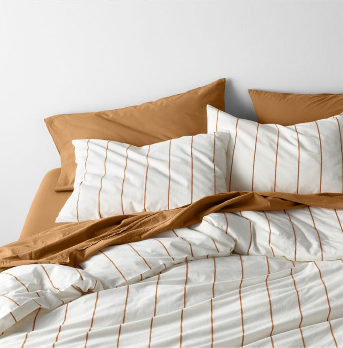Organic Percale Cotton Striped Brulee Brown Full/Queen Duvet Cover