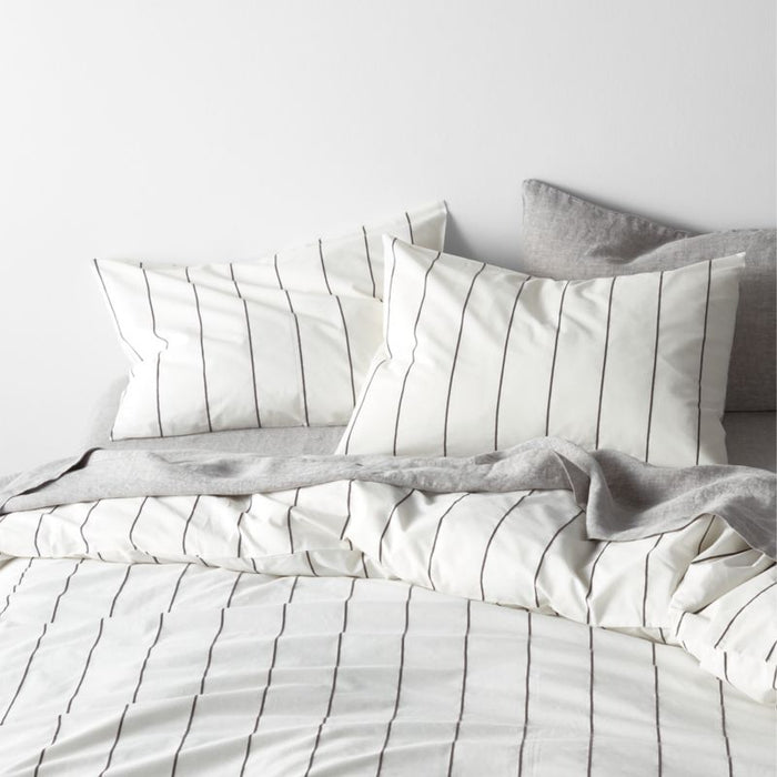 Organic Percale Cotton Striped Pewter Grey King Duvet Cover