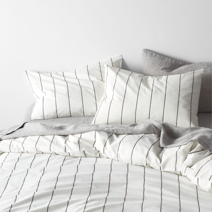 Organic Percale Cotton Striped Pewter Grey King Pillow Sham