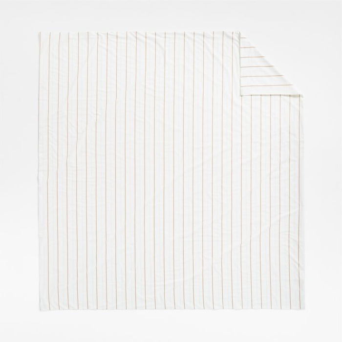 Organic Percale Cotton Striped Brulee Brown Full/Queen Duvet Cover