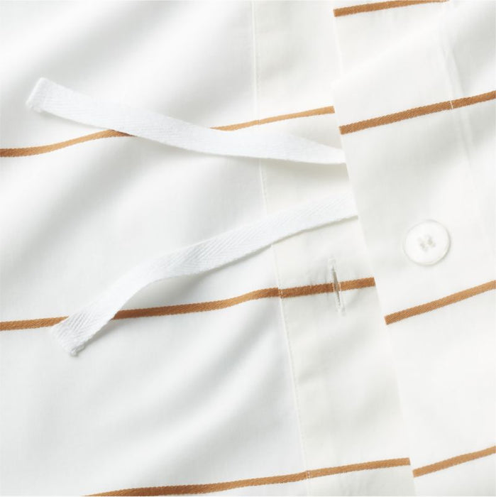 Organic Percale Cotton Striped Brulee Brown Full/Queen Duvet Cover