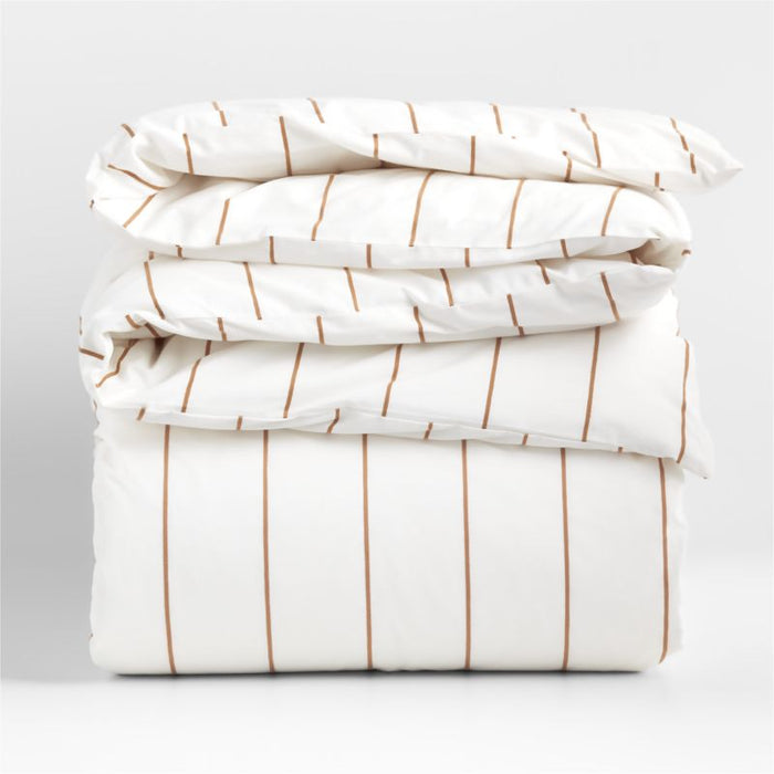 Organic Percale Cotton Striped Brulee Brown Full/Queen Duvet Cover