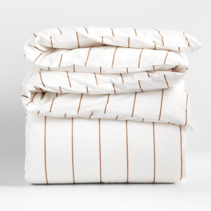 Organic Percale Cotton Striped Brulee Brown King Duvet Cover