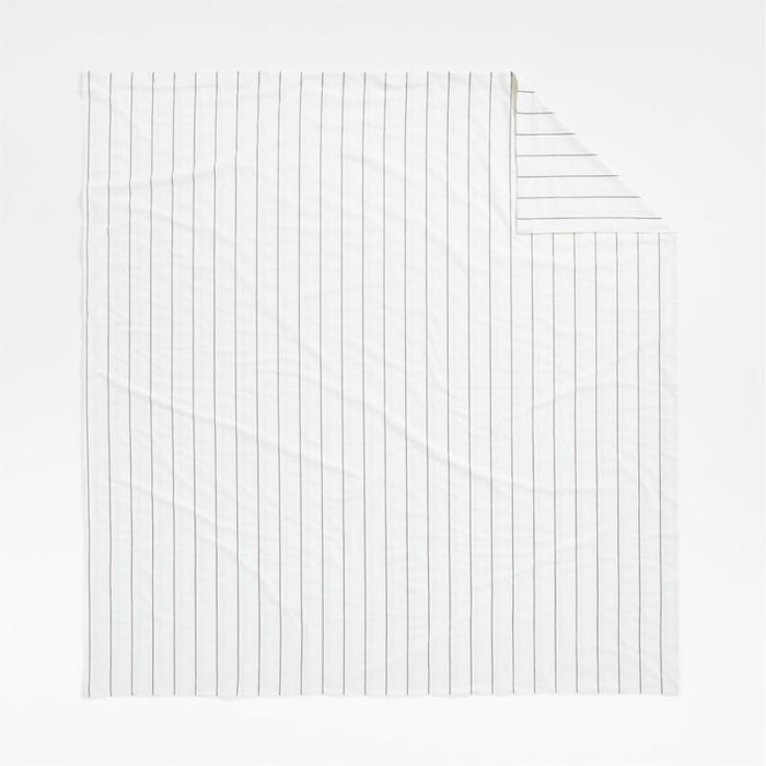 Organic Percale Cotton Striped Pewter Grey King Duvet Cover