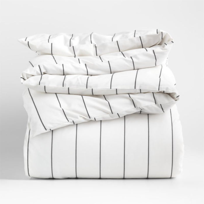 Organic Percale Cotton Striped Pewter Grey King Duvet Cover