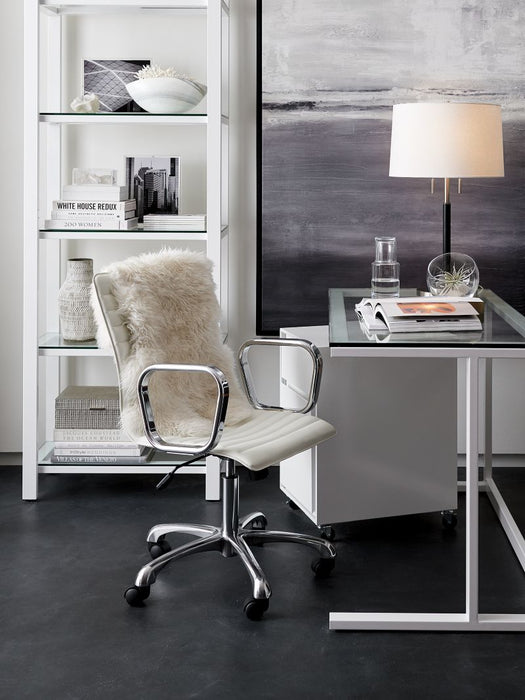 Ripple Ivory Leather Office Chair with Chrome Base