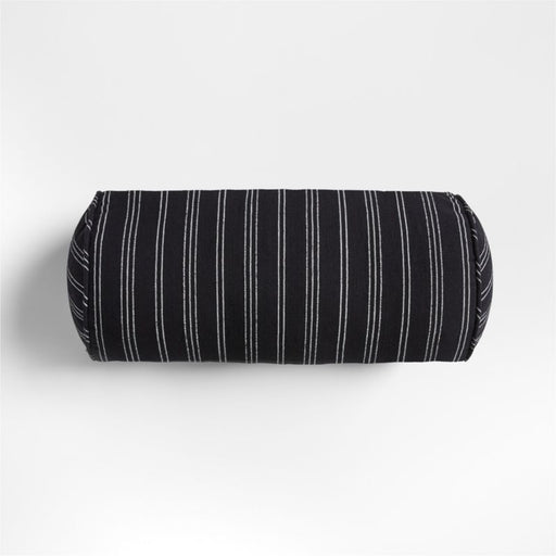 Portofino Cotton Striped Bolster 16"x8" Ink Black Throw Pillow
