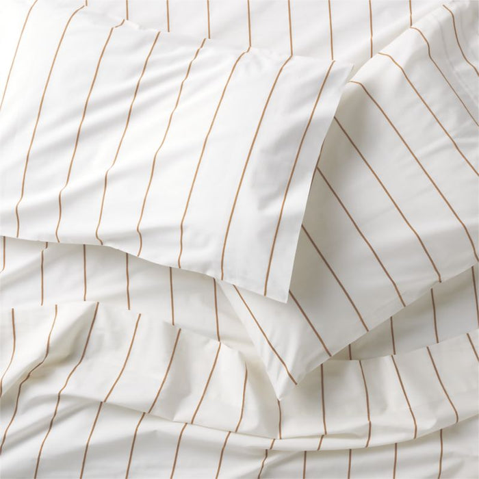 Organic Percale Cotton Striped Pewter Grey Full Sheet Set
