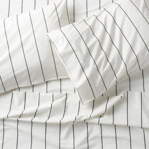 Organic Percale Cotton Striped Pewter Grey Full Sheet Set