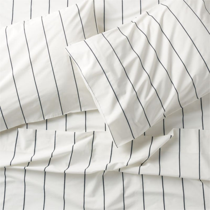 Organic Percale Cotton Striped Pewter Grey Standard Pillowcases, Set of 2