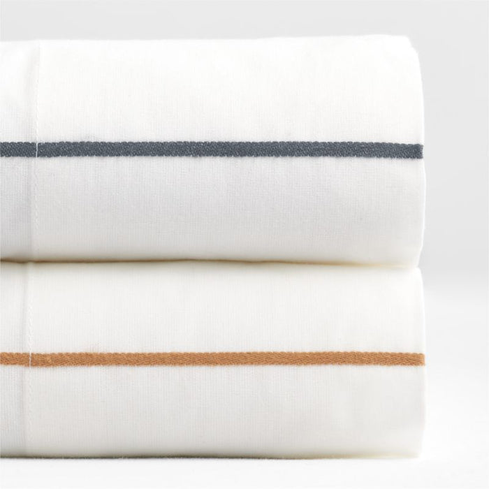 Organic Percale Cotton Striped Pewter Grey Full Sheet Set