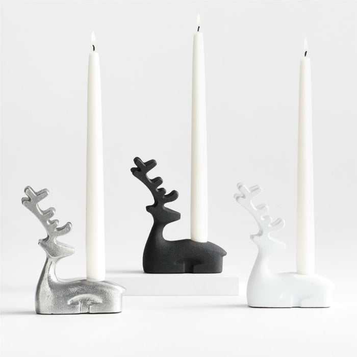 White Holiday Reindeer Taper Candle Holder