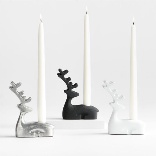 Silver Holiday Reindeer Taper Candle Holder