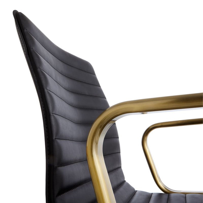 Ripple Black Leather Office Chair with Brass Frame