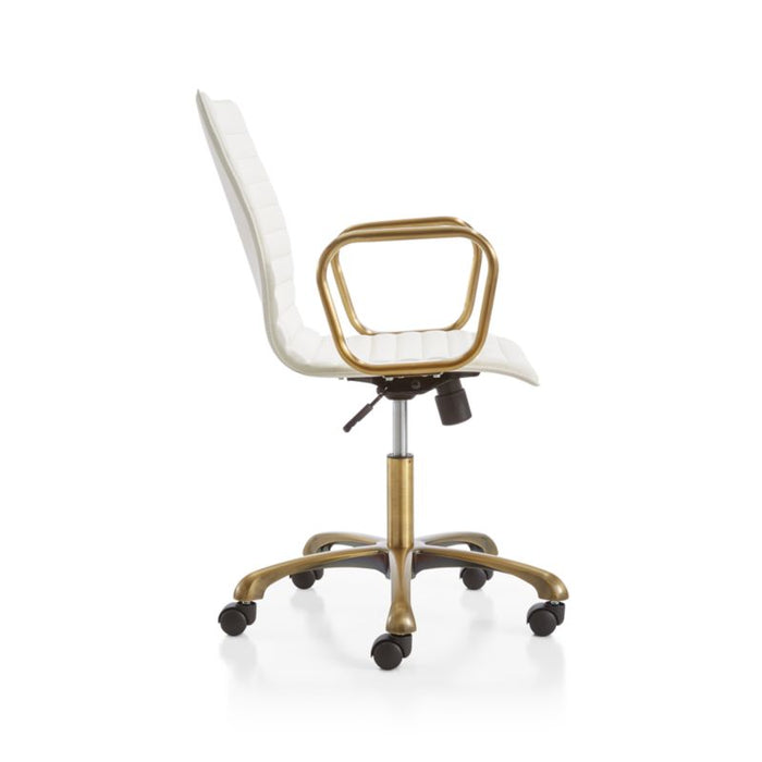 Ripple Ivory Leather Office Chair with Brass Frame - Crate and Barrel Philippines