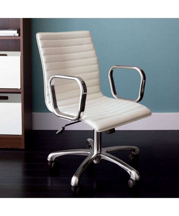Ripple Ivory Leather Office Chair with Chrome Base