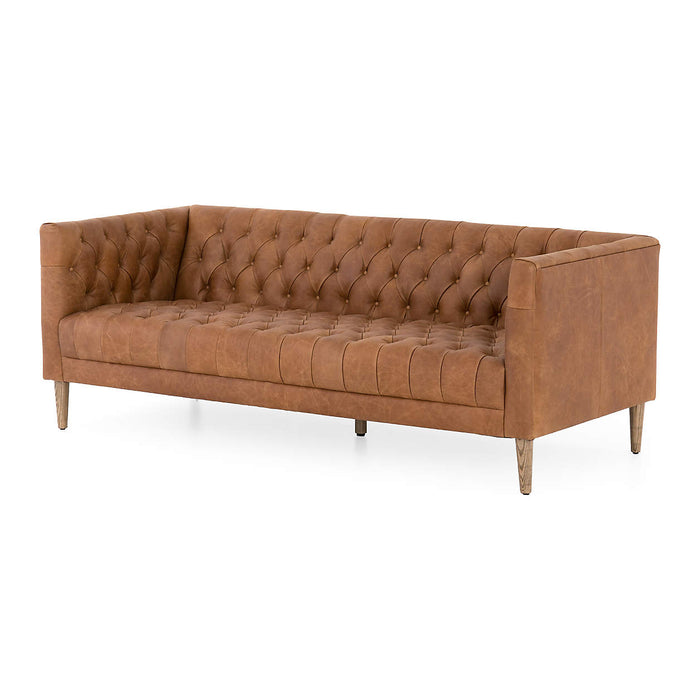 Rollins Natural Washed Camel Leather Button Tufted Sofa