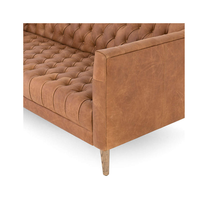 Rollins Natural Washed Camel Leather Button Tufted Sofa