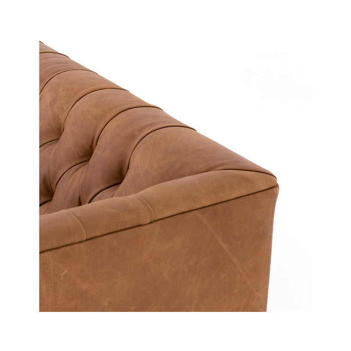 Rollins Natural Washed Camel Leather Button Tufted Sofa