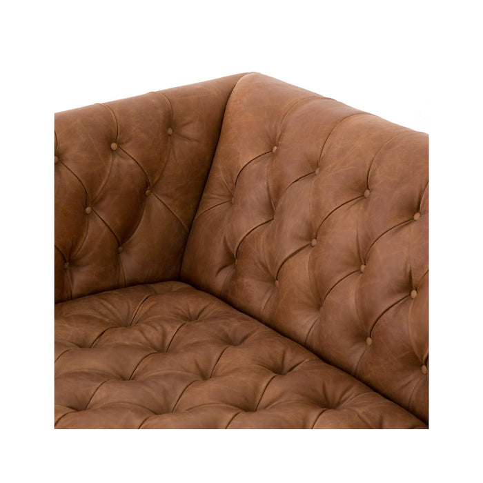 Rollins Natural Washed Camel Leather Button Tufted Sofa