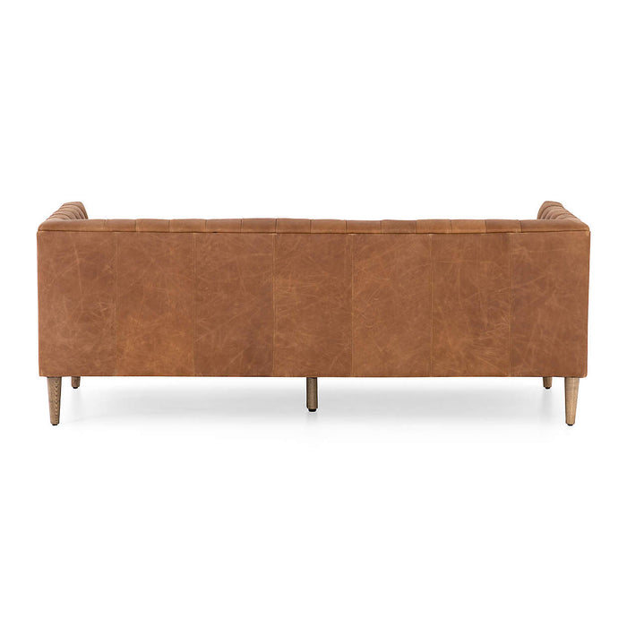 Rollins Natural Washed Camel Leather Button Tufted Sofa