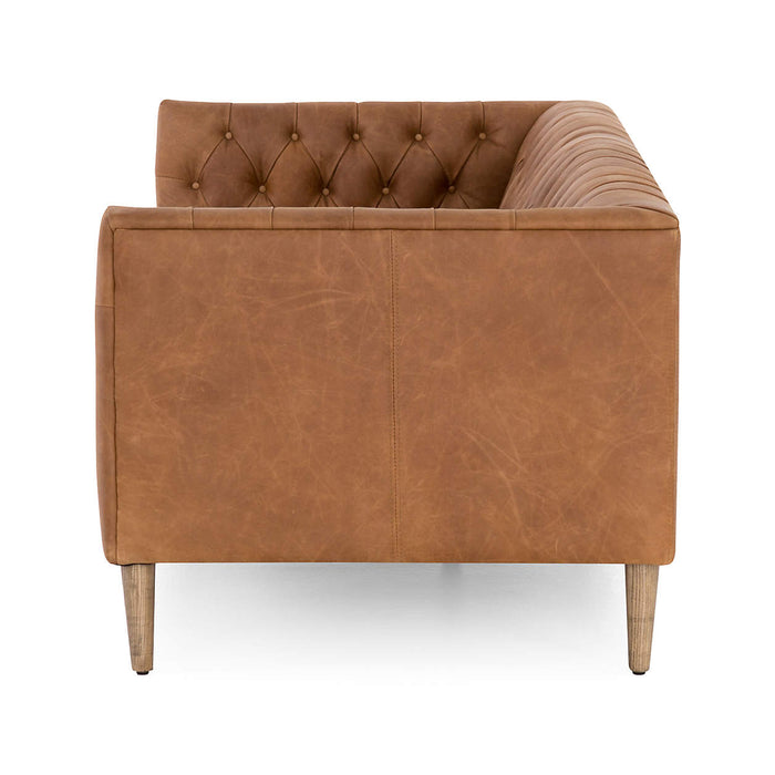 Rollins Natural Washed Camel Leather Button Tufted Sofa