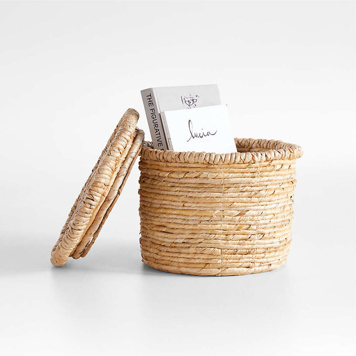 Seaton Small Round Woven Storage Basket with Lid