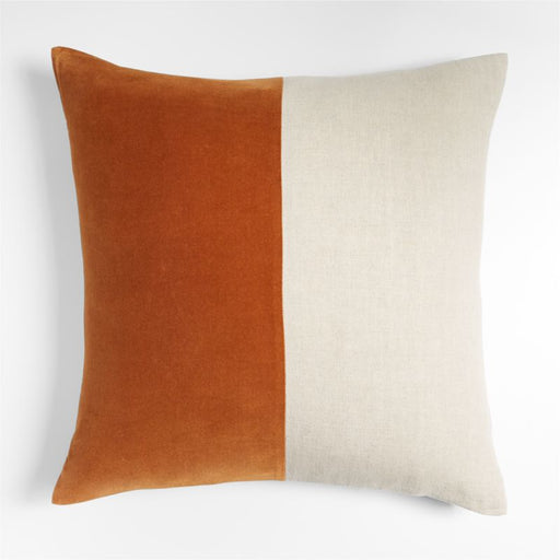 Ska 23" Colorblock Deep Cognac Velvet Linen Pillow Cover